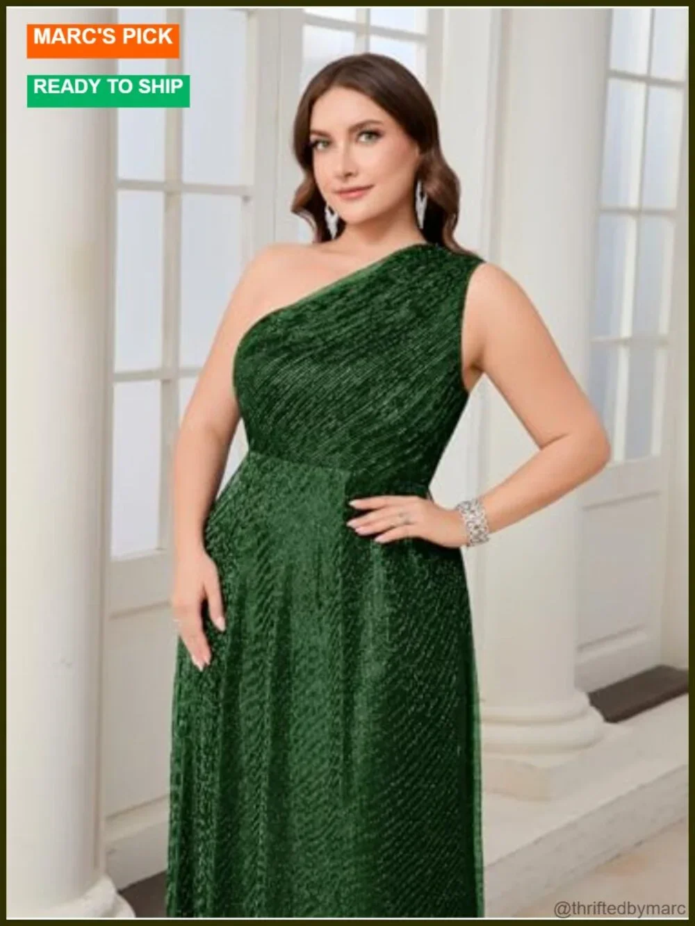 Plus Size One-Shoulder Maxi Dress Sparkly Sleeveless A-Line Prom Evening Gown